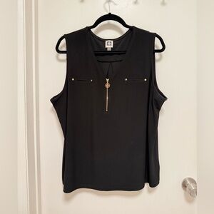 Anne Klein Black and Gold Tank Top with Zipper Detail